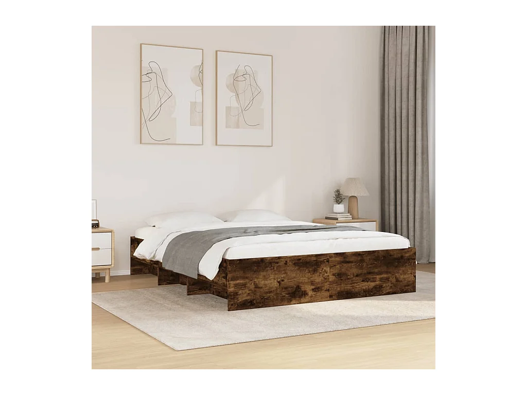 Lit double | Lit adulte | Cadre de lit chêne fumé 160x200 cm bois ingénierie