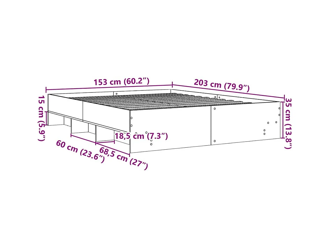 Lit double | Lit adulte | Cadre de lit blanc 150x200 cm bois d'ingénierie