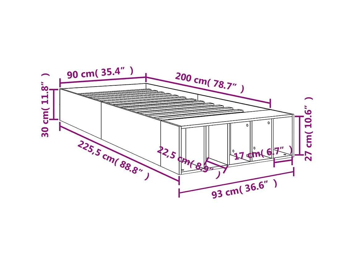 Lit simple | Lit adulte, enfant | Cadre de lit chêne sonoma 90x200 cm