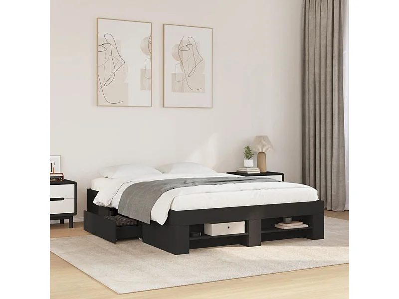 Lit double | Lit adulte | Cadre de lit noir 140x190 cm bois d'ingénierie