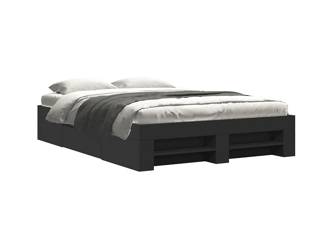 Lit double | Lit adulte | Cadre de lit noir 140x190 cm bois d'ingénierie