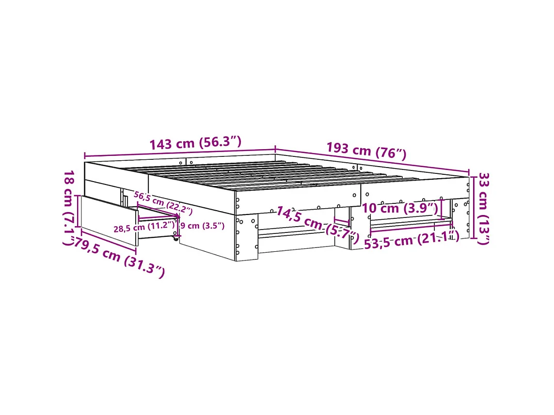 Lit double | Lit adulte | Cadre de lit noir 140x190 cm bois d'ingénierie
