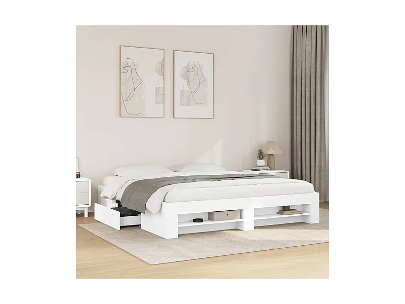 Letto per adulti | Letto matrimoniale | Giroletto senza Materasso Bianco 180x200 cm Legno Multistrato