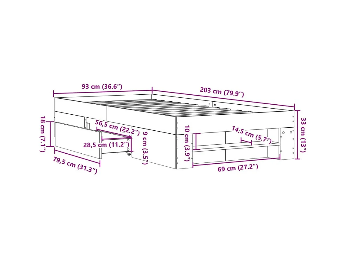 Lit simple | Lit adulte, enfant | Cadre de lit sonoma gris 90x200 cm