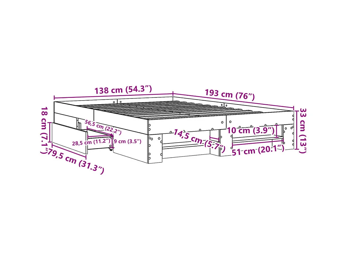 Lit double | Lit adulte | Cadre de lit sonoma gris 135x190 cm