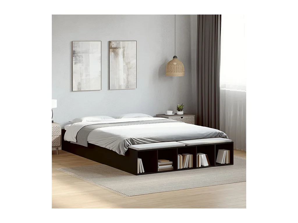 Lit double | Lit adulte | Cadre de lit noir 150x200 cm