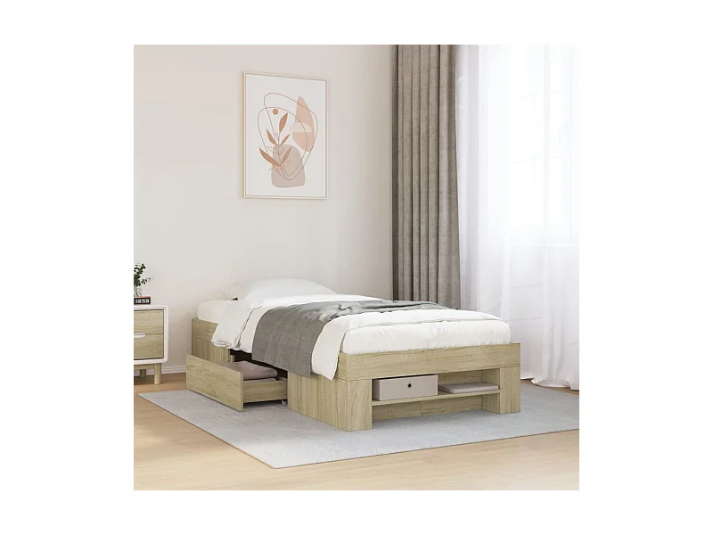 Letto per adulti | Letto singolo | Giroletto senza Materasso Rovere Sonoma 100x200cm in Truciolato