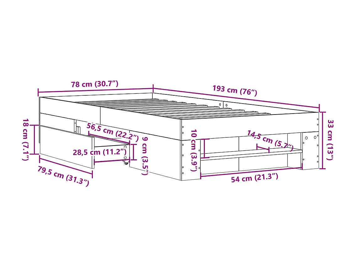 Lit simple | Lit adulte, enfant | Cadre de lit noir 75x190 cm bois ingénierie