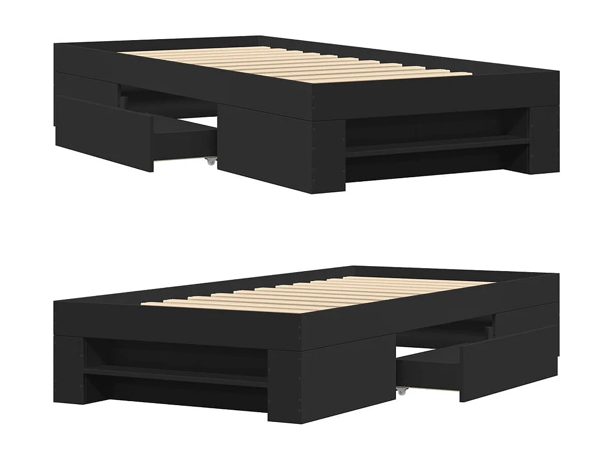 Lit simple | Lit adulte, enfant | Cadre de lit noir 75x190 cm bois ingénierie