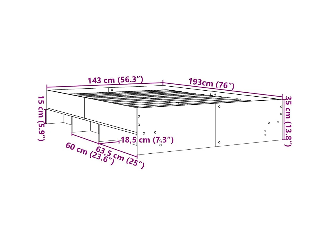 Lit double | Lit adulte | Cadre de lit blanc 140x190 cm bois d'ingénierie