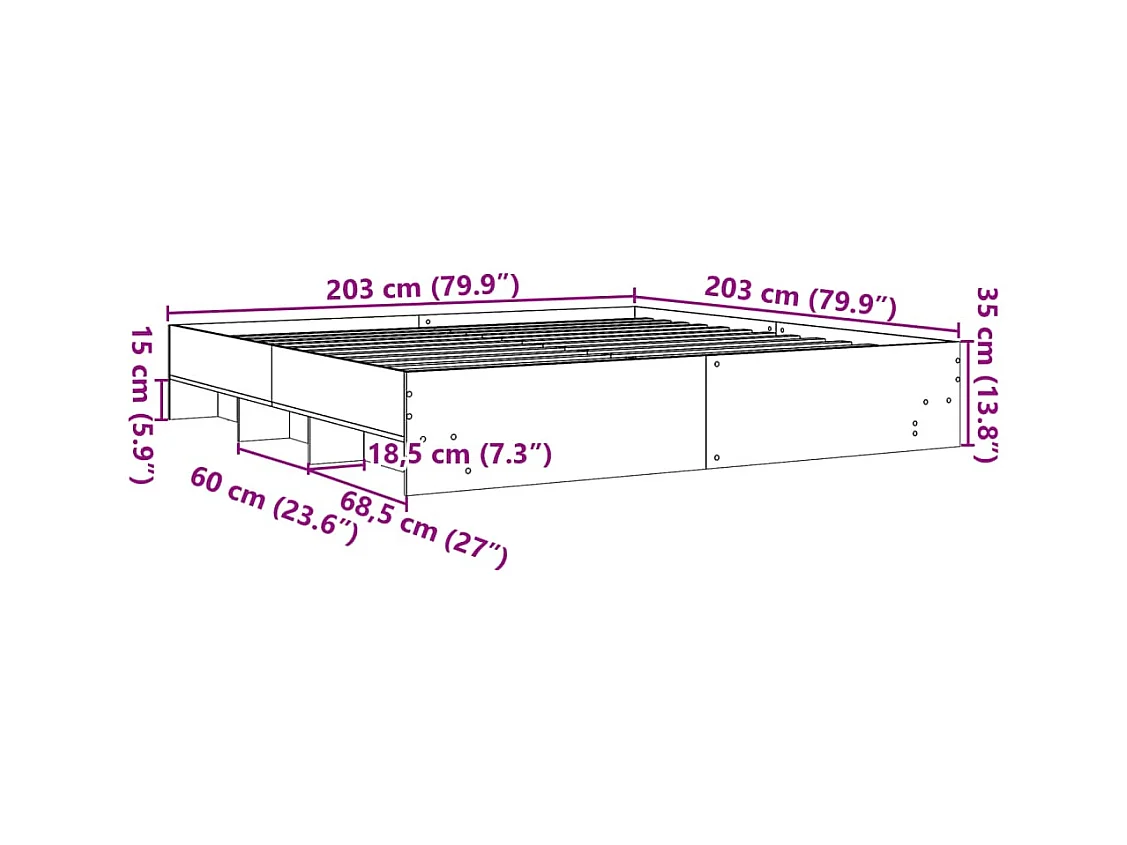 Lit double | Lit adulte | Cadre de lit blanc 200x200 cm bois d'ingénierie