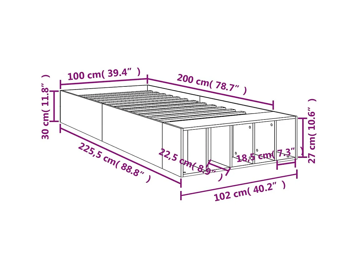 Lit simple | Lit adulte, enfant | Cadre de lit noir 100x200 cm