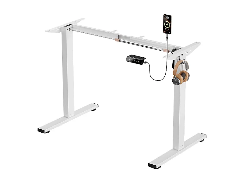 Pied Bureau Assis Debout, Bureau Assis Debout Électrique pour Plateaux de 110-160 CM avec Port de Charge USB, Bureau Reglable en Hauteur Electrique Blanc