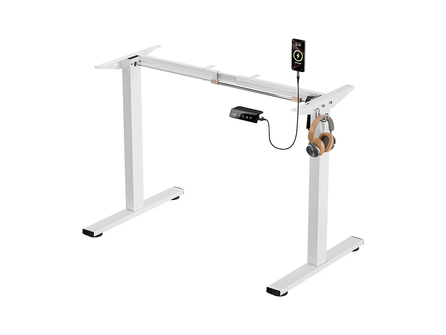 Pied Bureau Assis Debout, Bureau Assis Debout Électrique pour Plateaux de 110-160 CM avec Port de Charge USB, Bureau Reglable en Hauteur Electrique Blanc