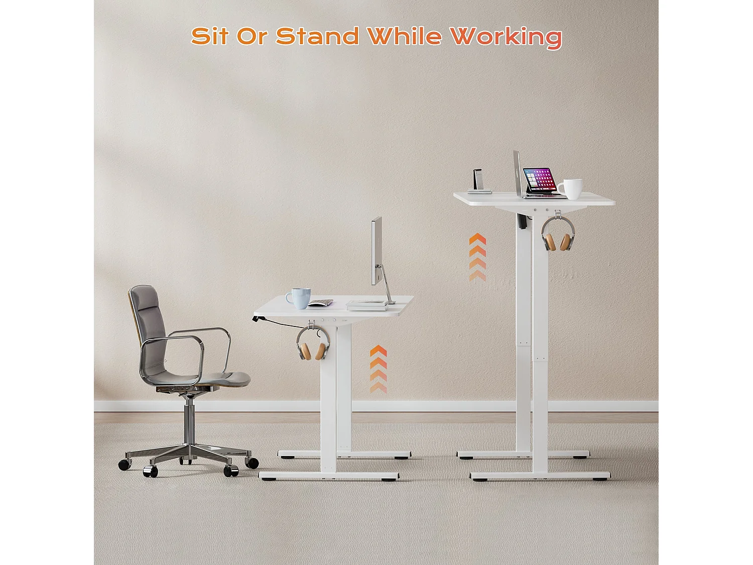 Pied Bureau Assis Debout, Bureau Assis Debout Électrique pour Plateaux de 110-160 CM avec Port de Charge USB, Bureau Reglable en Hauteur Electrique Blanc