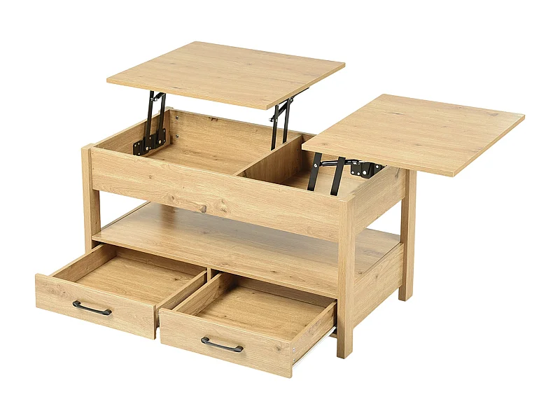 Table Basse Plateau relevable, Table de Salon rectangulaire avec tiroirs et Compartiment caché pour Salon, Bureau à Domicile, 100 x 50 x 48.5-62 cm, chêne