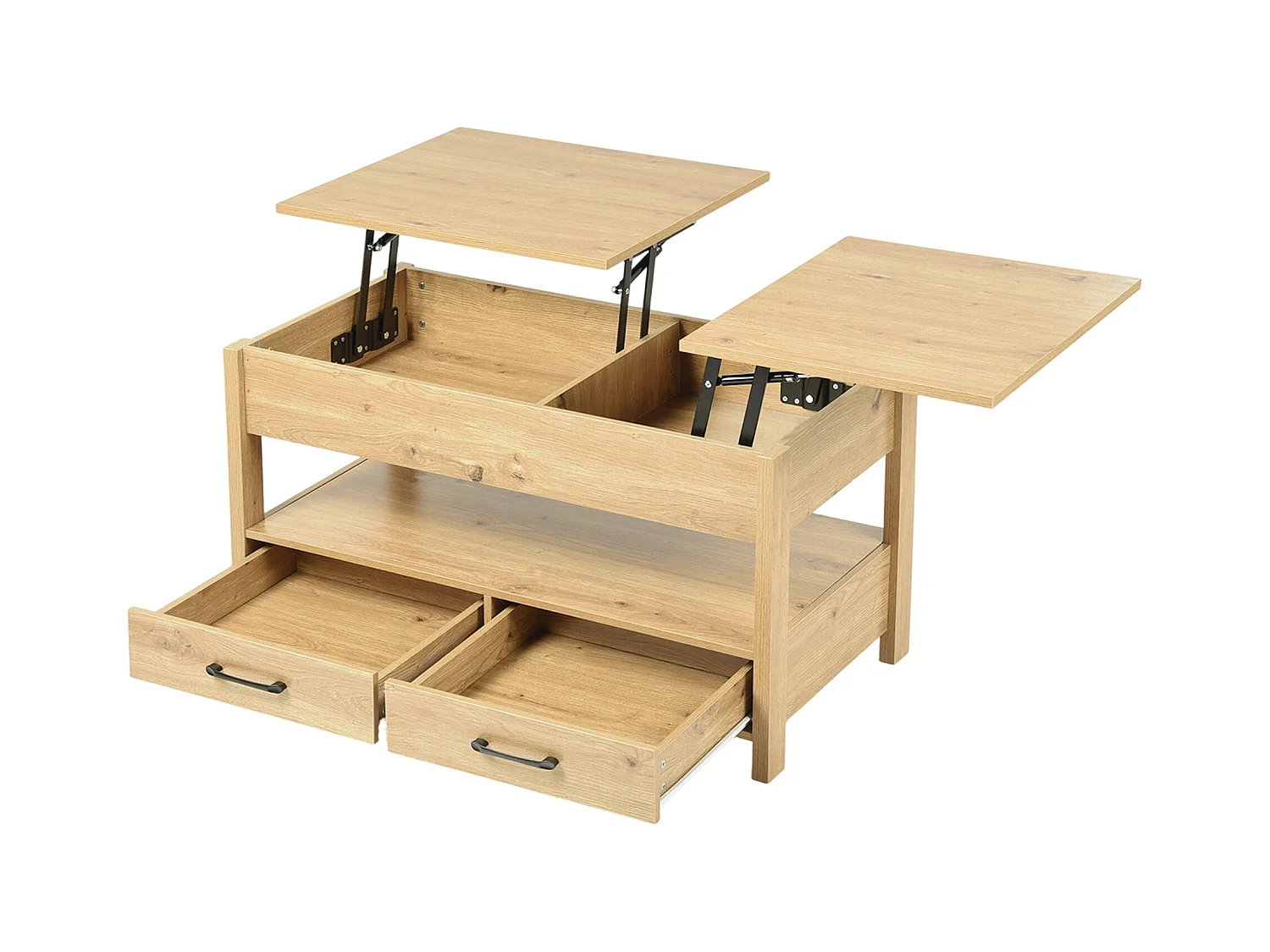 Table Basse Plateau relevable, Table de Salon rectangulaire avec tiroirs et Compartiment caché pour Salon, Bureau à Domicile, 100 x 50 x 48.5-62 cm, chêne