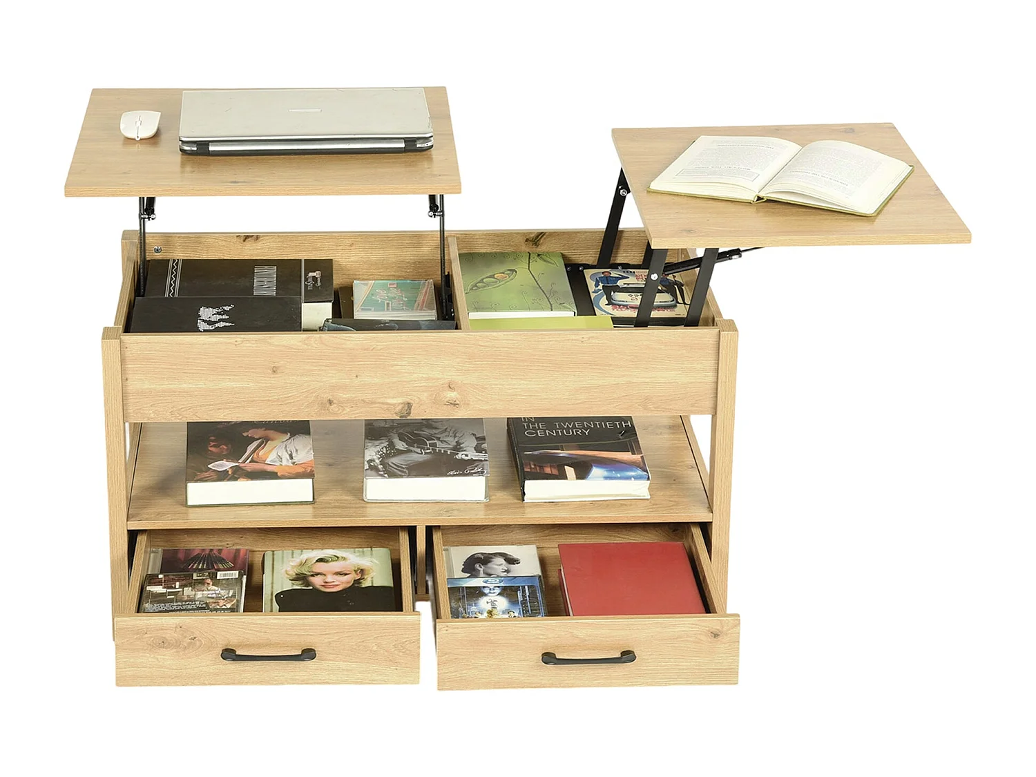 Moderne Eiken Salontafel met Verstelbaar Blad en Opbergruimte - 100 x 50 cm