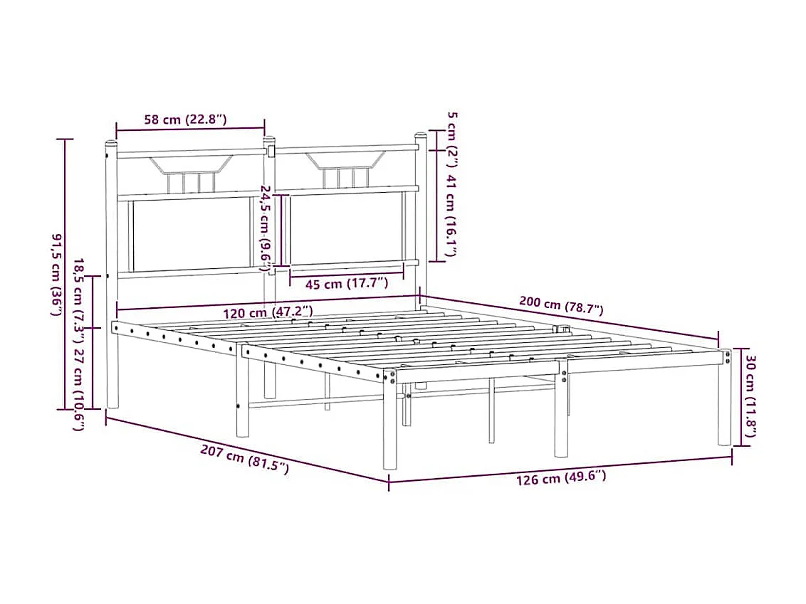 Letto per adulti | Letto singolo | Giroletto senza Materasso Rovere Marrone 120x200 cm Truciolato