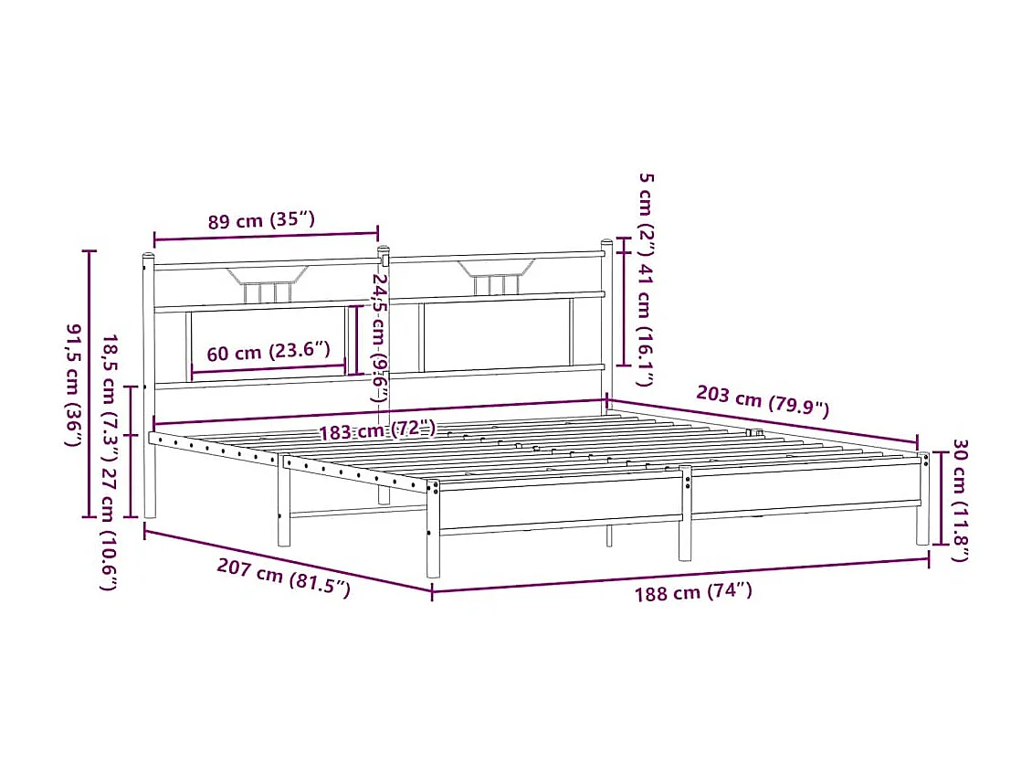 Lit double | Lit adulte | Cadre de lit chêne sonoma 183x203 cm