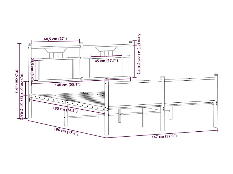 Lit double | Lit adulte | Cadre de lit chêne marron 140x190 cm