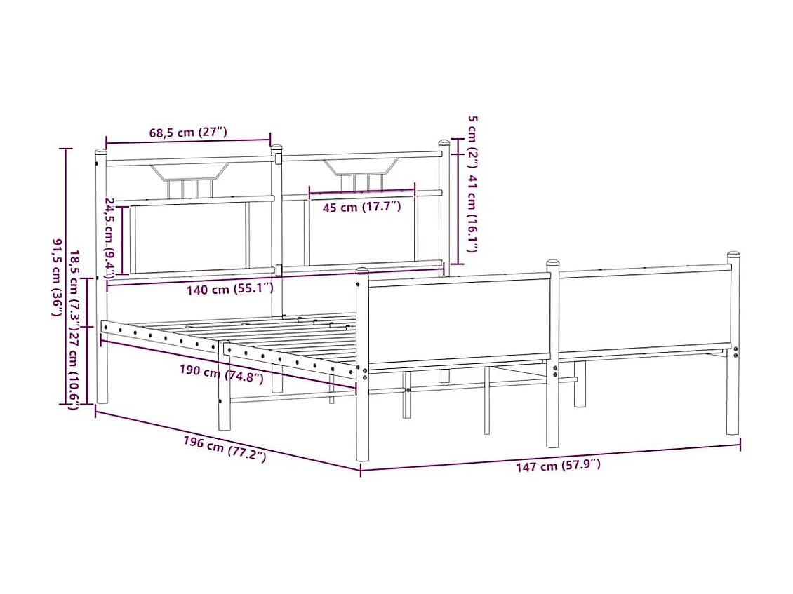 Lit double | Lit adulte | Cadre de lit chêne marron 140x190 cm