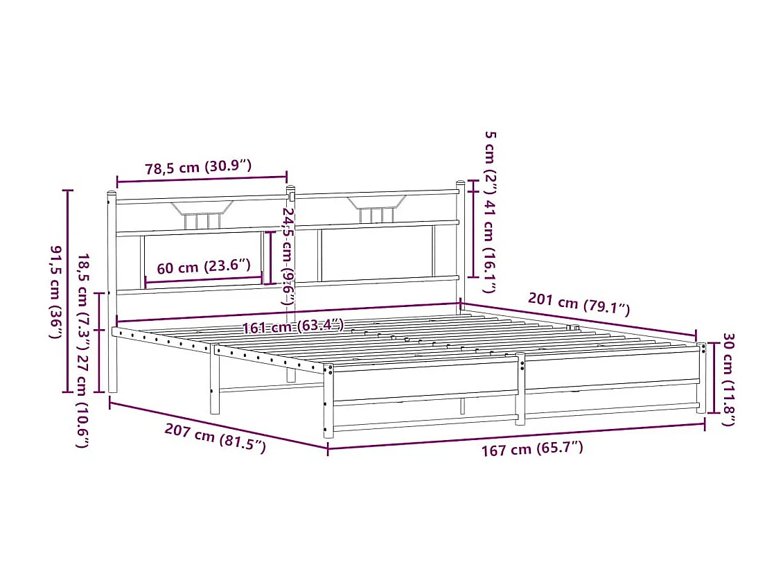 Letto per adulti | Letto matrimoniale | Giroletto senza Materasso Rovere Sonoma 160x200cm in Truciolato