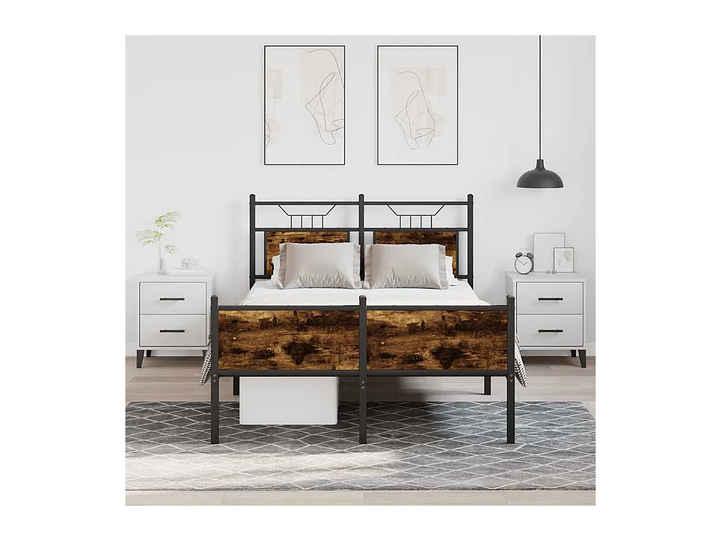 Lit simple | Lit adulte, enfant | Cadre de lit chêne fumé 120x190 cm bois ingénierie