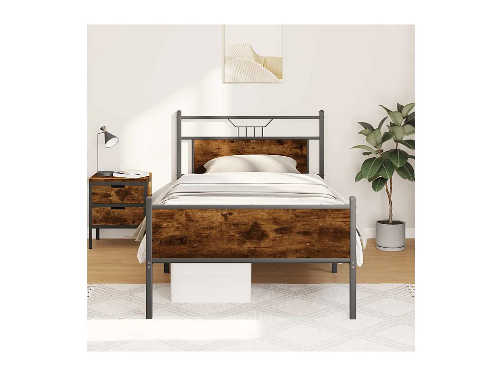 Lit simple | Lit adulte, enfant | Cadre de lit chêne fumé 107x203 cm bois ingénierie
