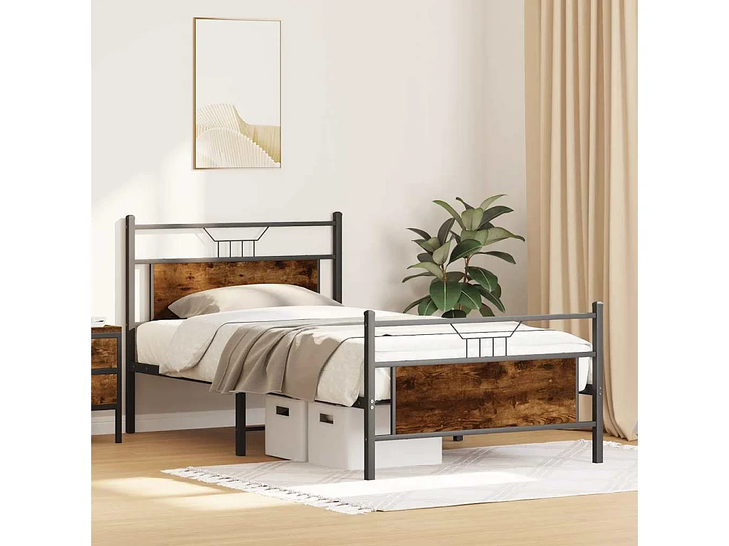 Letto per adulti | Letto singolo | Giroletto senza Materasso Rovere Fumo 100x200 cm in Truciolato