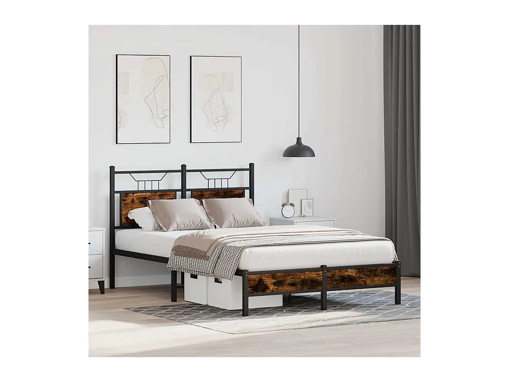 Lit simple | Lit adulte, enfant | Cadre de lit chêne fumé 120x190 cm bois ingénierie