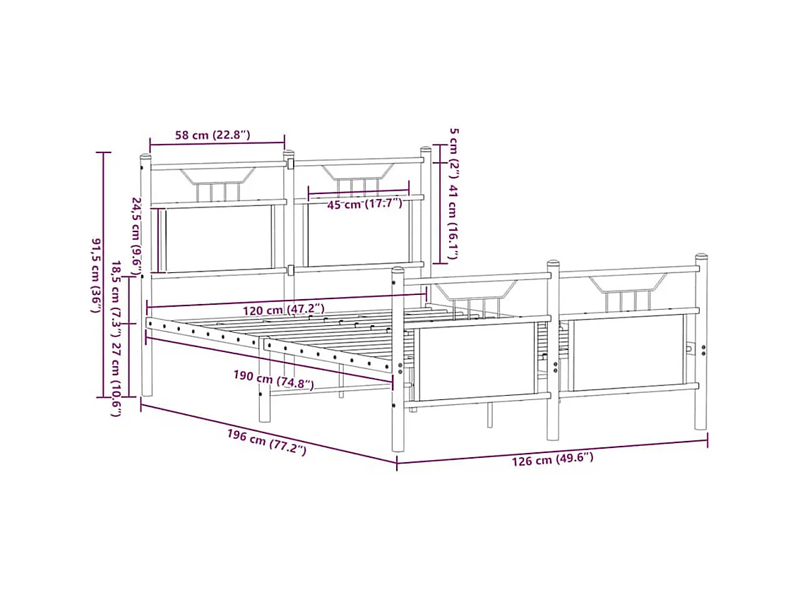 Lit simple | Lit adulte, enfant | Cadre de lit chêne marron 120x190 cm