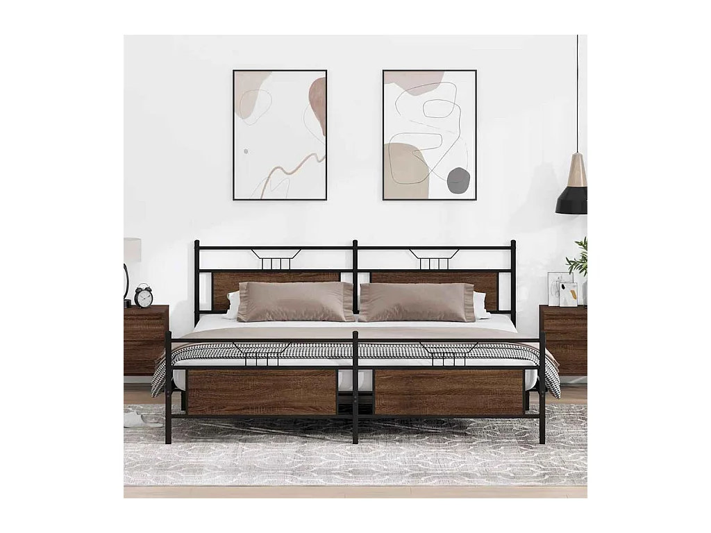 Lit double | Lit adulte | Cadre de lit en métal chêne marron 193x203 cm