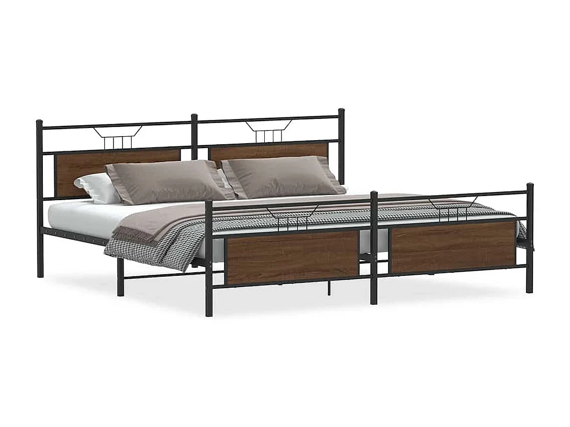 Lit double | Lit adulte | Cadre de lit en métal chêne marron 193x203 cm