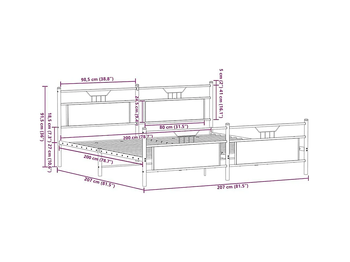 Lit double | Lit adulte | Cadre de lit en métal chêne sonoma 200x200 cm