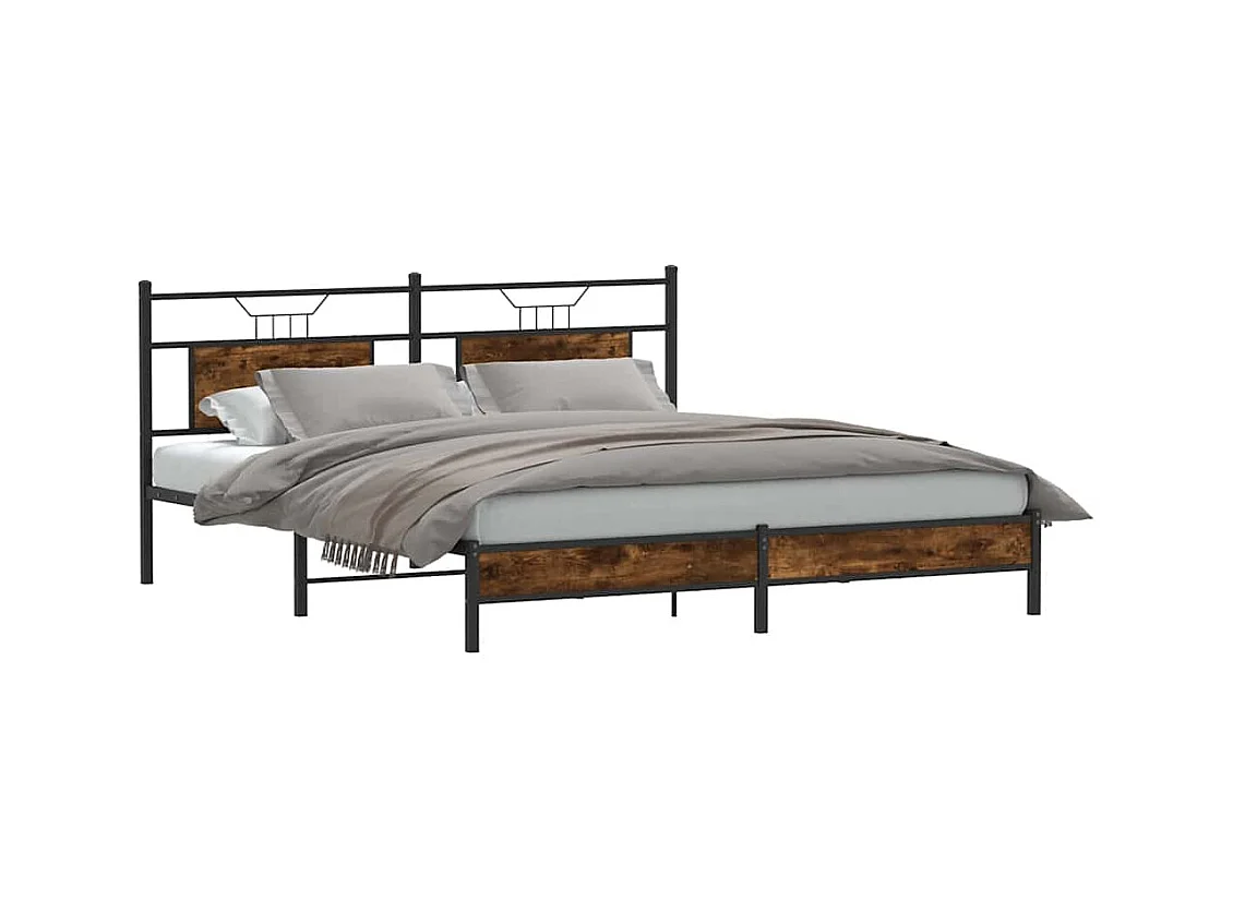 Lit double | Lit adulte | Cadre de lit chêne fumé 160x200 cm bois ingénierie