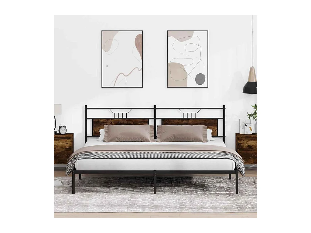 Lit double | Lit adulte | Cadre de lit chêne fumé 193x203 cm bois ingénierie