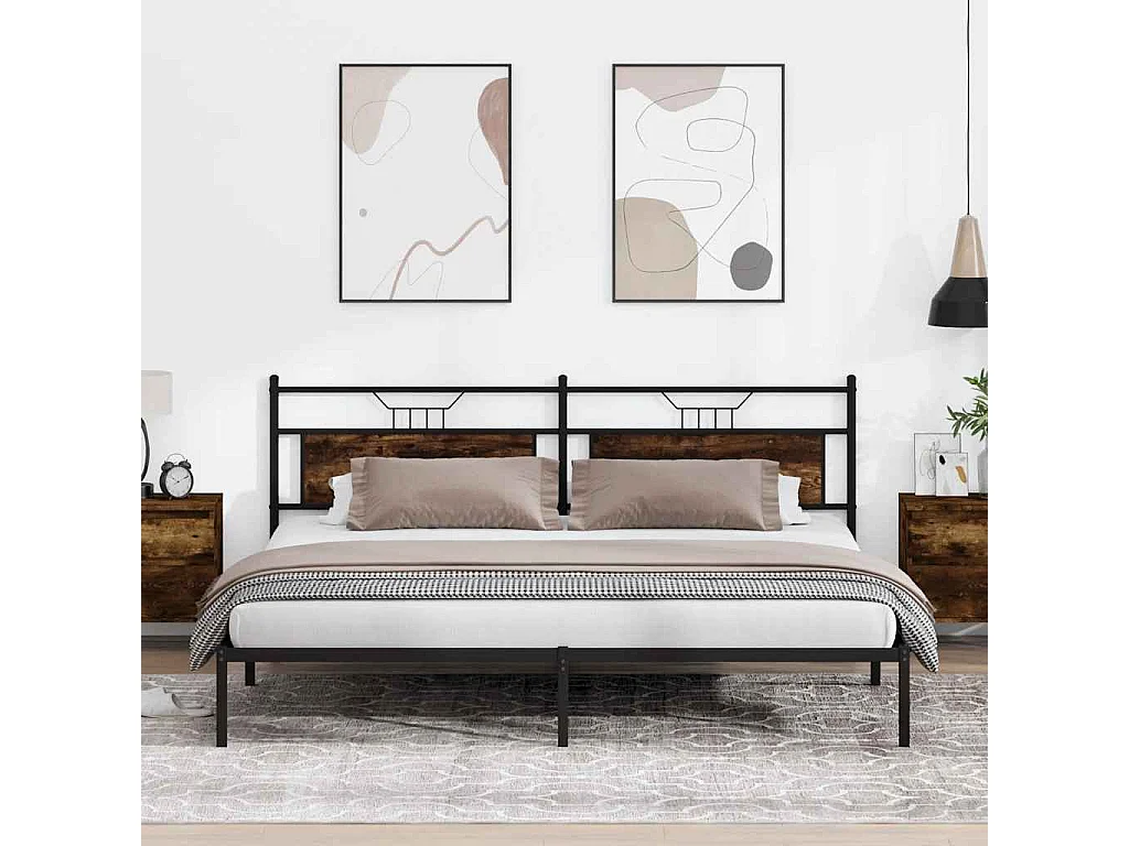Lit double | Lit adulte | Cadre de lit chêne fumé 193x203 cm bois ingénierie