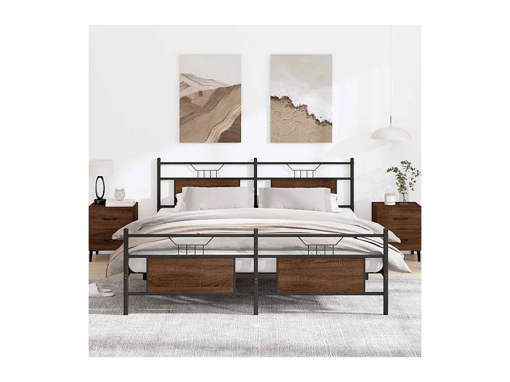 Lit double | Lit adulte | Cadre de lit en métal chêne marron 160x200 cm