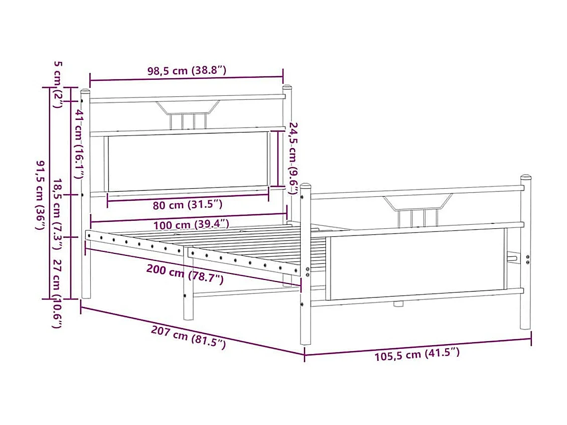Letto per adulti | Letto singolo | Giroletto senza Materasso Rovere Marrone 100x200 cm Truciolato