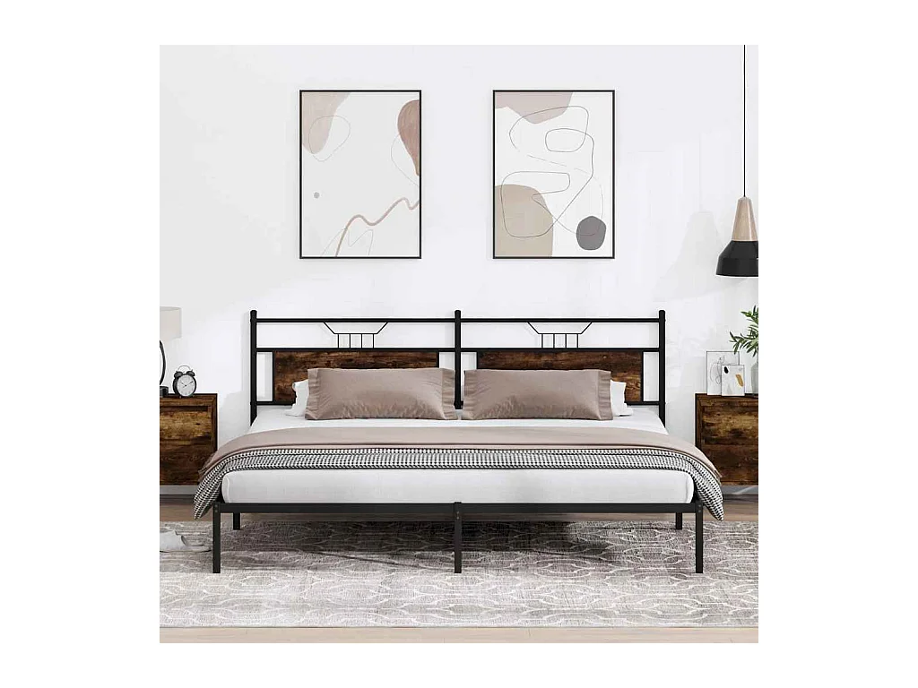 Lit double | Lit adulte | Cadre de lit chêne fumé 200x200 cm bois ingénierie