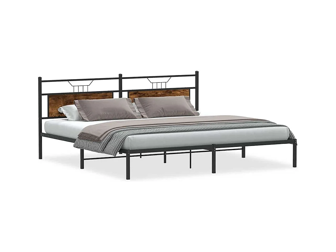 Lit double | Lit adulte | Cadre de lit chêne fumé 200x200 cm bois ingénierie