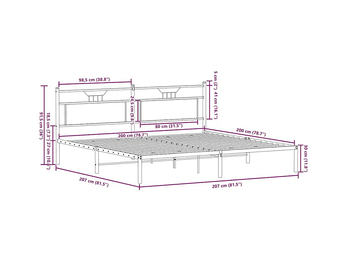 Lit double | Lit adulte | Cadre de lit chêne fumé 200x200 cm bois ingénierie