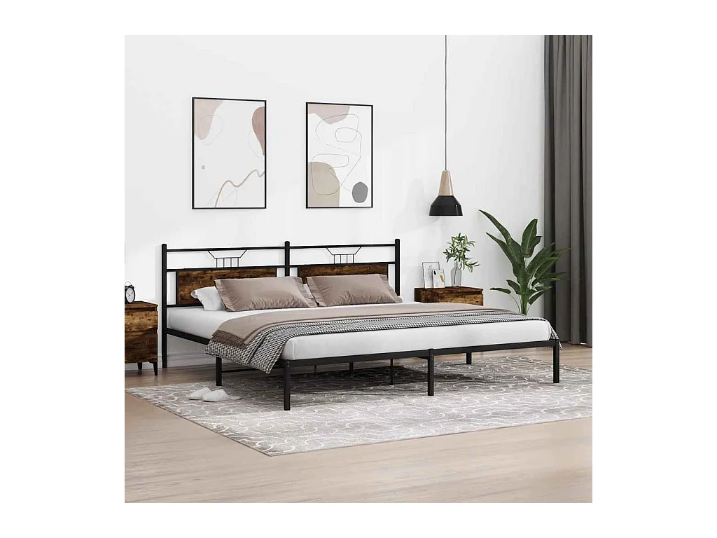 Lit double | Lit adulte | Cadre de lit chêne fumé 200x200 cm bois ingénierie