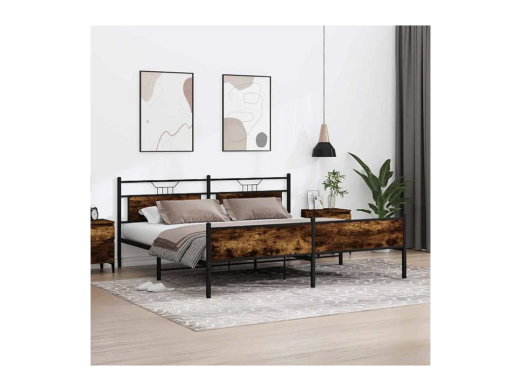 Lit double | Lit adulte | Cadre de lit en métal chêne fumé 193x203 cm