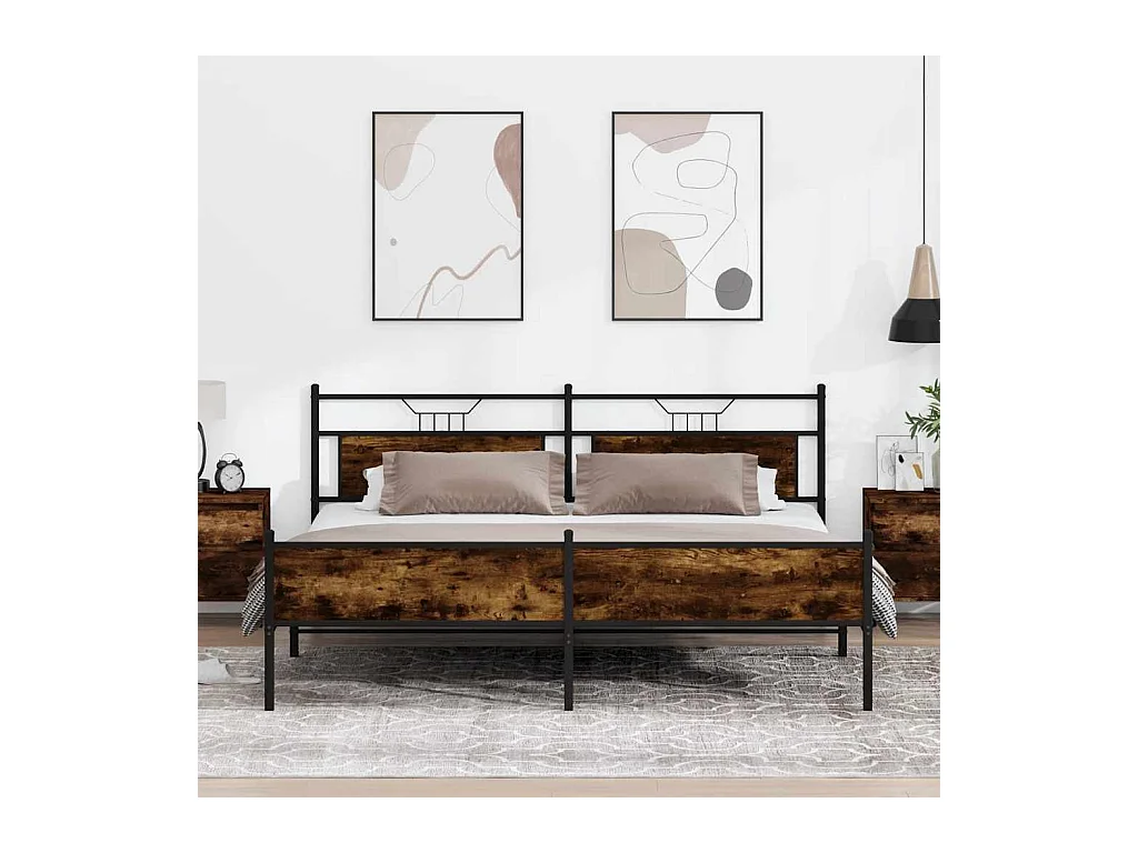 Lit double | Lit adulte | Cadre de lit en métal chêne fumé 193x203 cm