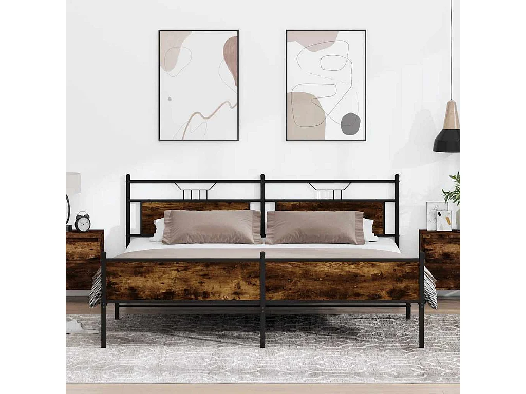 Bedframe | Tweepersoonsbed zonder matras metaal gerookt eikenkleurig 193x201 cm