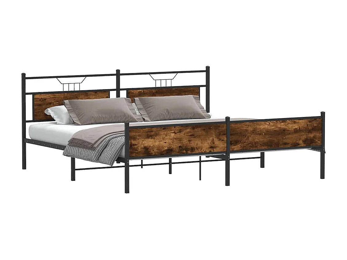 Bedframe | Tweepersoonsbed zonder matras metaal gerookt eikenkleurig 193x201 cm