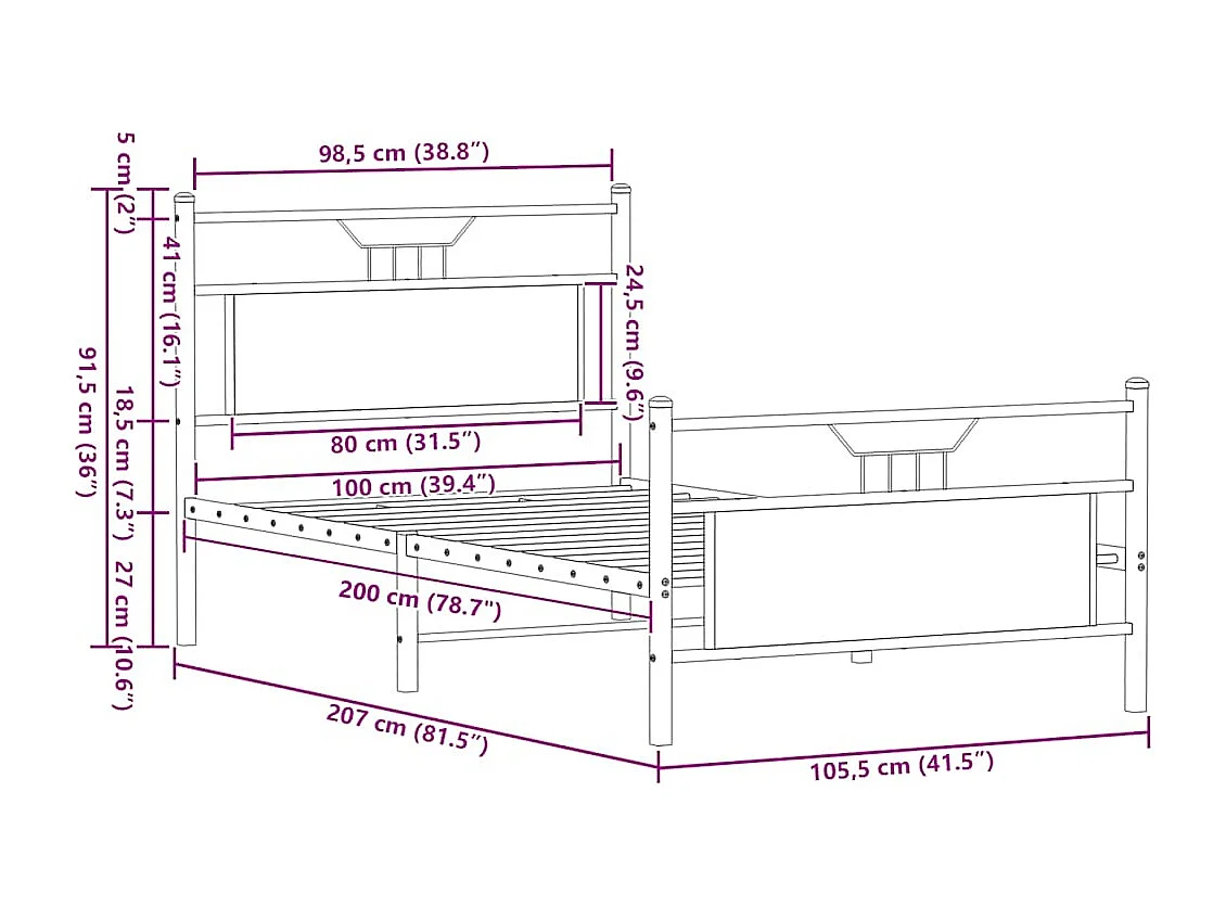 Lit double | Lit adulte | Cadre de lit chêne sonoma 140x200 cm