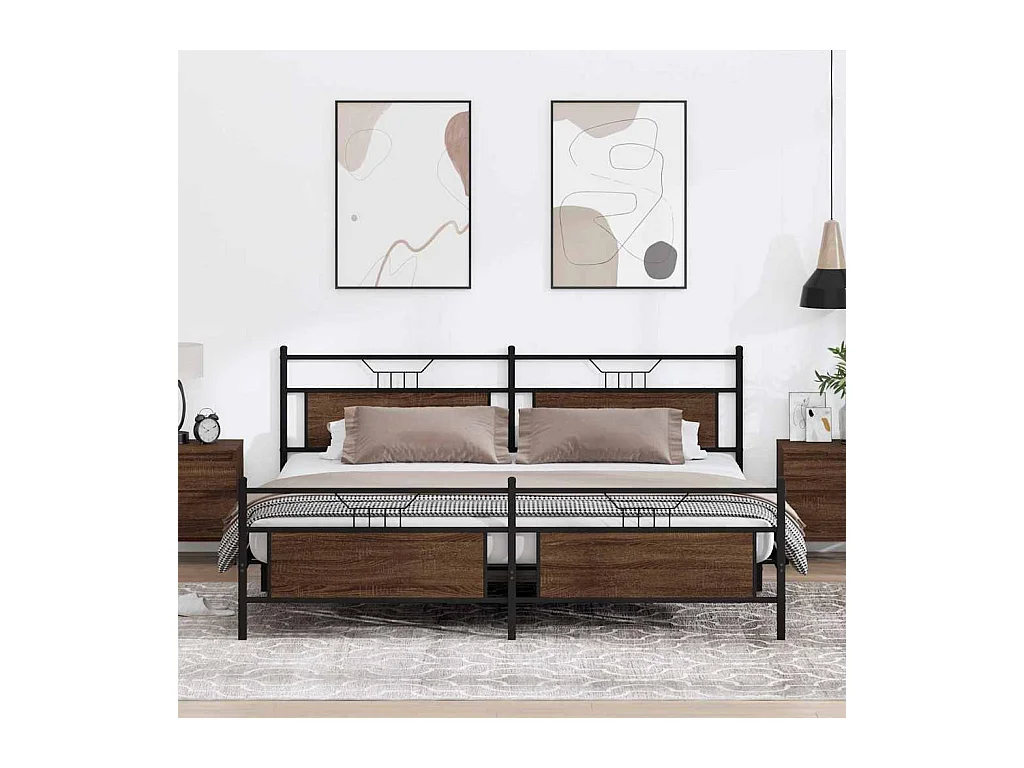 Lit double | Lit adulte | Cadre de lit en métal chêne marron 200x200 cm